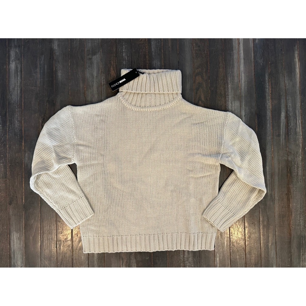 Fashion Nova Oatmeal Beige Chunky Knit Turtleneck Oversized Sweater NEW
